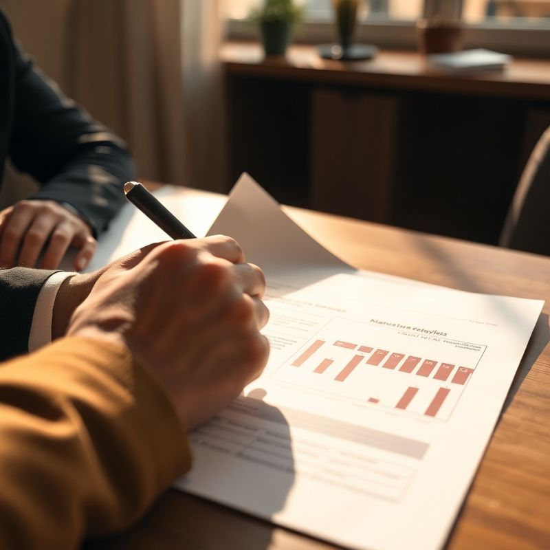 Mână care revizuiește un document de analiză financiară structurată